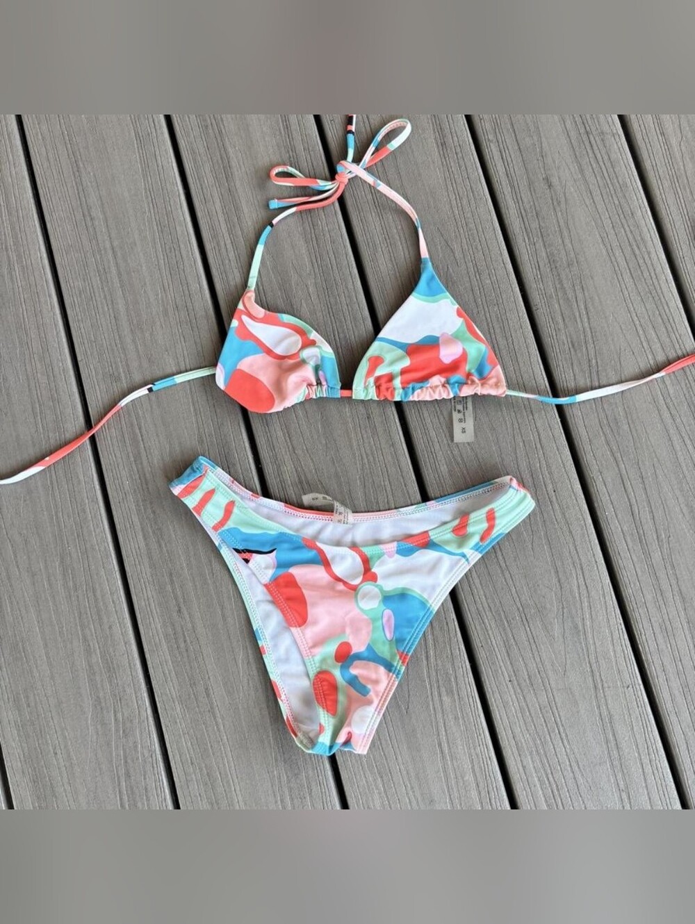 Shein Multi Abstract Triangle Swimwear Bikini Set